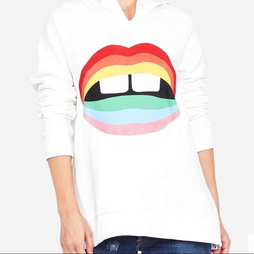 Lauren Moshi white with rainbow lip sweatshirt